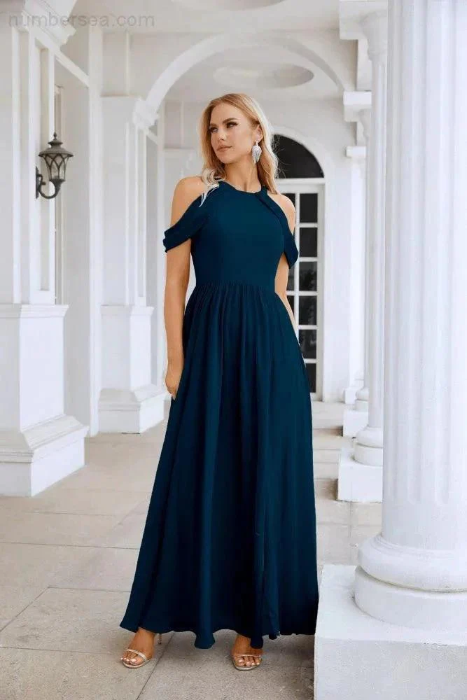 Ladies Chiffon Off Shoulder Swing Sleeve Front Slit Bridesmaid Evening Dress Wedding Party Evening Dress 28117 - Image 83
