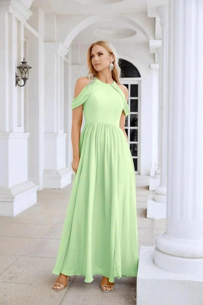 Ladies Chiffon Off Shoulder Swing Sleeve Front Slit Bridesmaid Evening Dress Wedding Party Evening Dress 28117 - Image 85