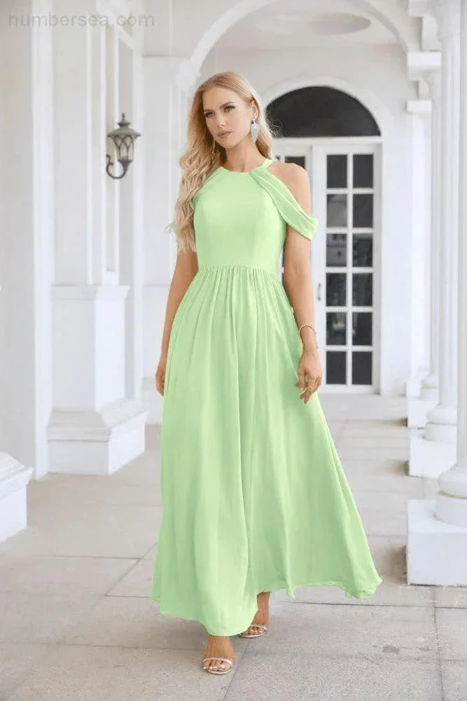 Ladies Chiffon Off Shoulder Swing Sleeve Front Slit Bridesmaid Evening Dress Wedding Party Evening Dress 28117 - Image 87