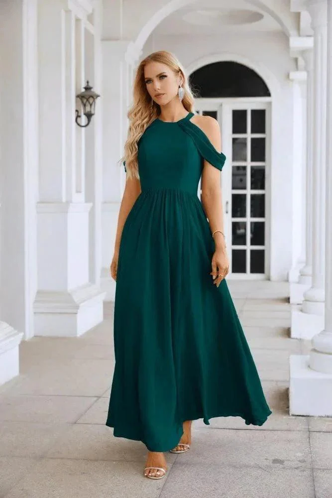 Ladies Chiffon Off Shoulder Swing Sleeve Front Slit Bridesmaid Evening Dress Wedding Party Evening Dress 28117 - Image 89