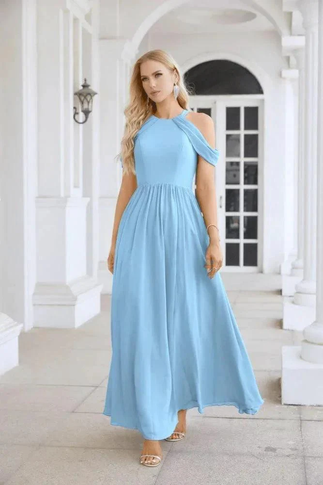 Ladies Chiffon Off Shoulder Swing Sleeve Front Slit Bridesmaid Evening Dress Wedding Party Evening Dress 28117 - Image 9