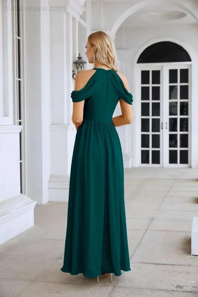 Ladies Chiffon Off Shoulder Swing Sleeve Front Slit Bridesmaid Evening Dress Wedding Party Evening Dress 28117 - Image 90
