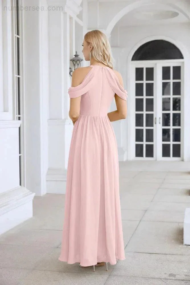 Ladies Chiffon Off Shoulder Swing Sleeve Front Slit Bridesmaid Evening Dress Wedding Party Evening Dress 28117 - Image 94