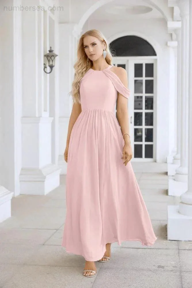 Ladies Chiffon Off Shoulder Swing Sleeve Front Slit Bridesmaid Evening Dress Wedding Party Evening Dress 28117 - Image 95
