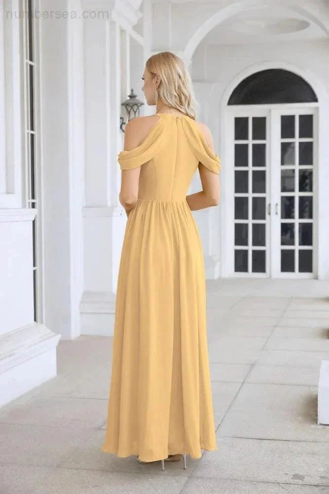 Ladies Chiffon Off Shoulder Swing Sleeve Front Slit Bridesmaid Evening Dress Wedding Party Evening Dress 28117 - Image 98