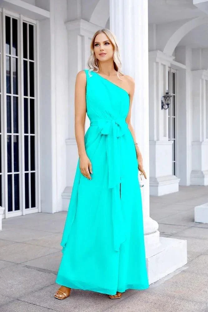 Ladies Chiffon One Shoulder Bridesmaid Evening Dress Wedding Party Evening Dress 28133 - Image 101