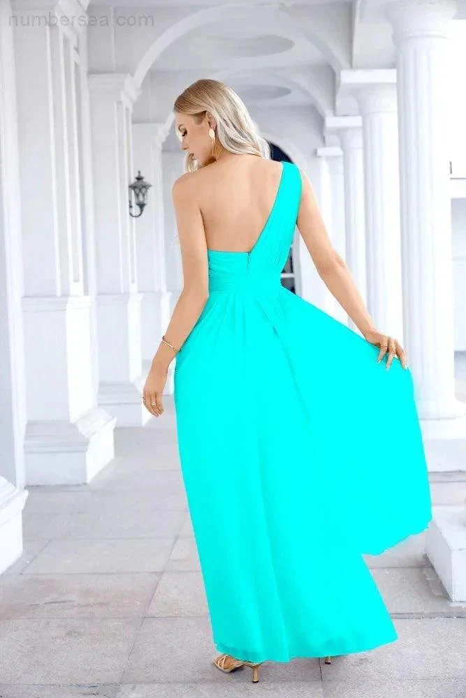 Ladies Chiffon One Shoulder Bridesmaid Evening Dress Wedding Party Evening Dress 28133 - Image 102