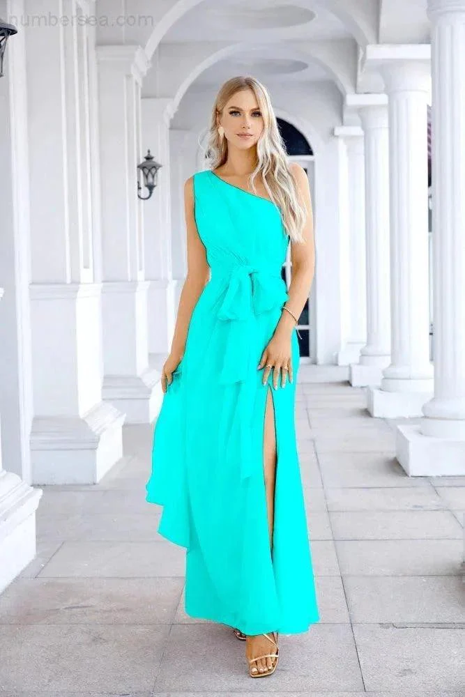Ladies Chiffon One Shoulder Bridesmaid Evening Dress Wedding Party Evening Dress 28133 - Image 103