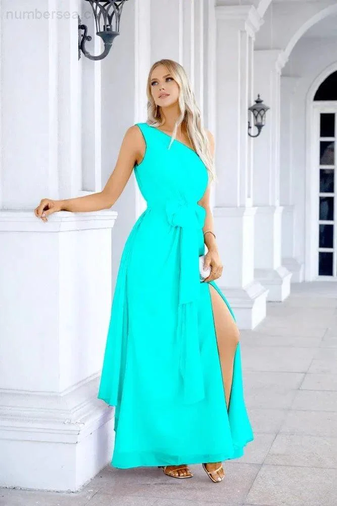 Ladies Chiffon One Shoulder Bridesmaid Evening Dress Wedding Party Evening Dress 28133 - Image 104