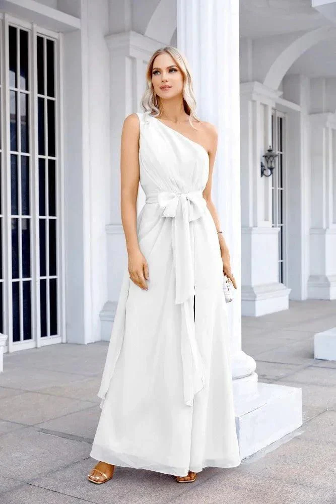 Ladies Chiffon One Shoulder Bridesmaid Evening Dress Wedding Party Evening Dress 28133 - Image 105