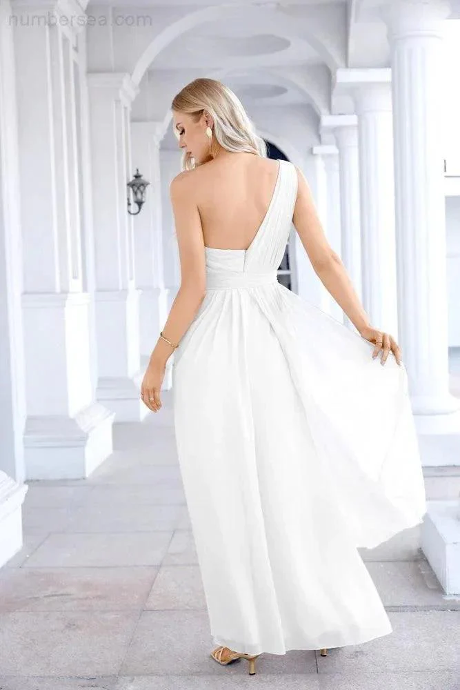 Ladies Chiffon One Shoulder Bridesmaid Evening Dress Wedding Party Evening Dress 28133 - Image 106