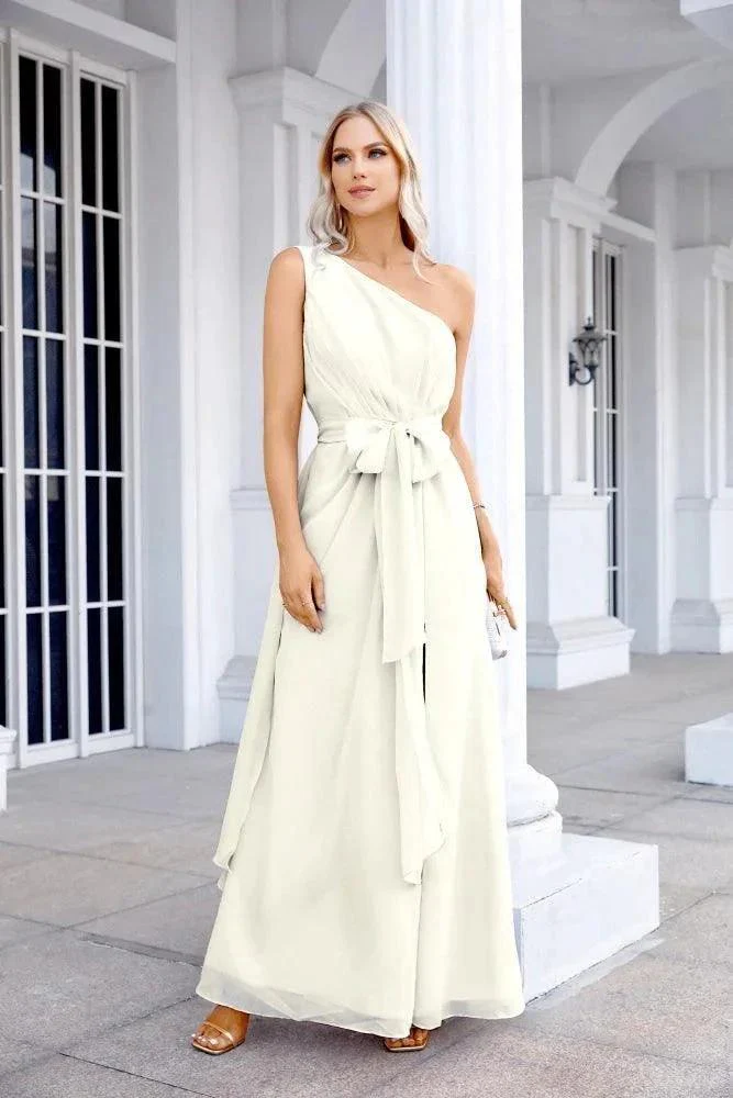 Ladies Chiffon One Shoulder Bridesmaid Evening Dress Wedding Party Evening Dress 28133 - Image 109