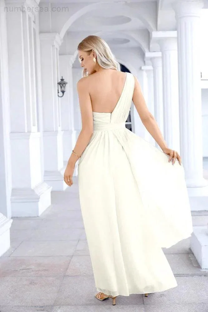 Ladies Chiffon One Shoulder Bridesmaid Evening Dress Wedding Party Evening Dress 28133 - Image 110