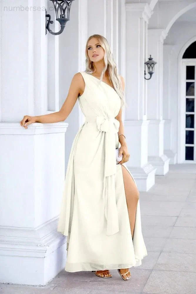 Ladies Chiffon One Shoulder Bridesmaid Evening Dress Wedding Party Evening Dress 28133 - Image 112