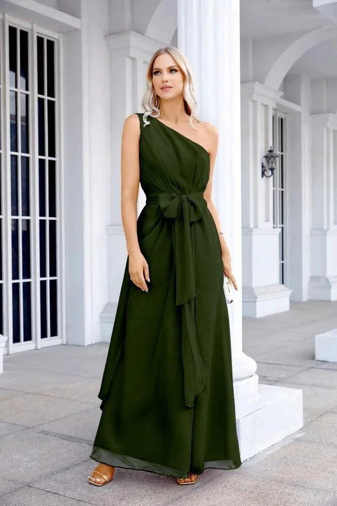 Ladies Chiffon One Shoulder Bridesmaid Evening Dress Wedding Party Evening Dress 28133 - Image 113