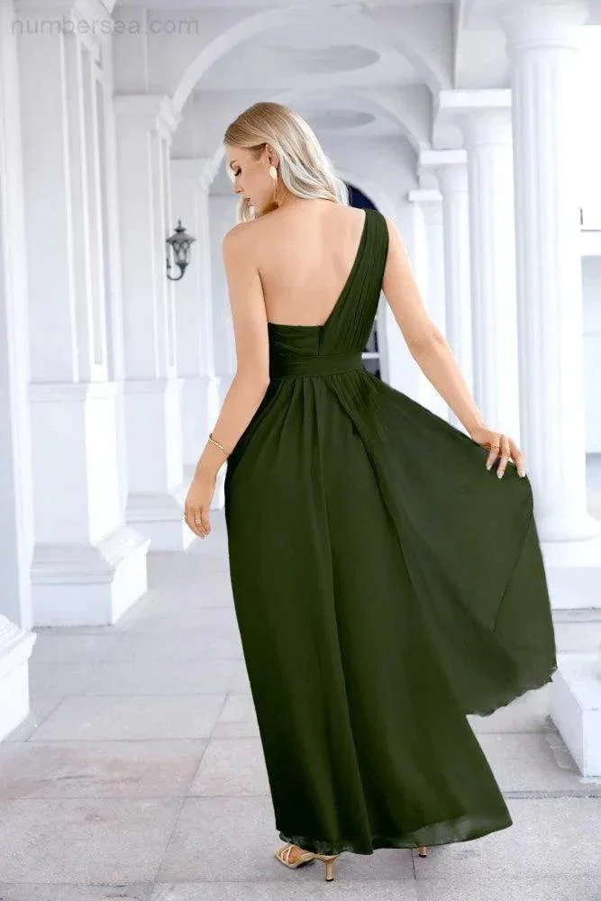 Ladies Chiffon One Shoulder Bridesmaid Evening Dress Wedding Party Evening Dress 28133 - Image 114