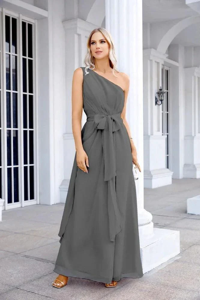 Ladies Chiffon One Shoulder Bridesmaid Evening Dress Wedding Party Evening Dress 28133 - Image 117
