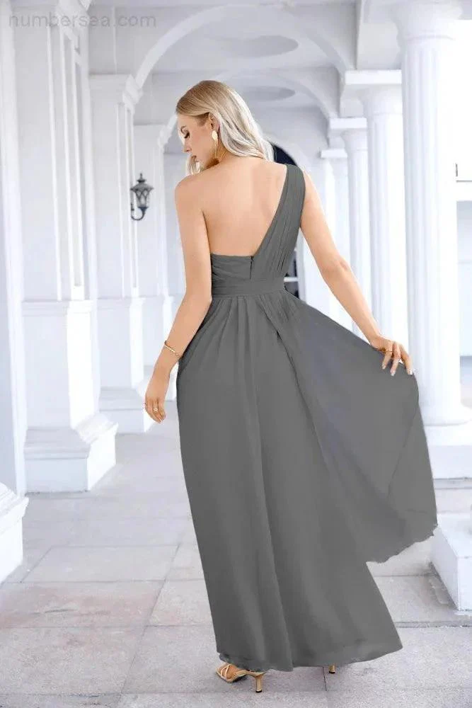 Ladies Chiffon One Shoulder Bridesmaid Evening Dress Wedding Party Evening Dress 28133 - Image 118