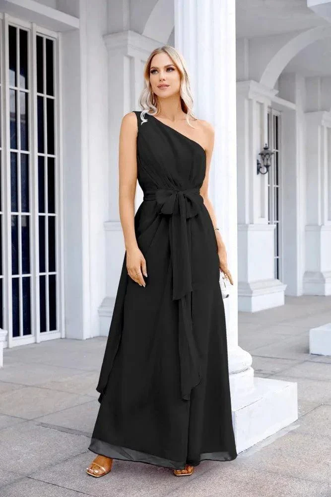 Ladies Chiffon One Shoulder Bridesmaid Evening Dress Wedding Party Evening Dress 28133 - Image 121