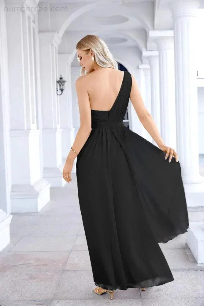 Ladies Chiffon One Shoulder Bridesmaid Evening Dress Wedding Party Evening Dress 28133 - Image 122
