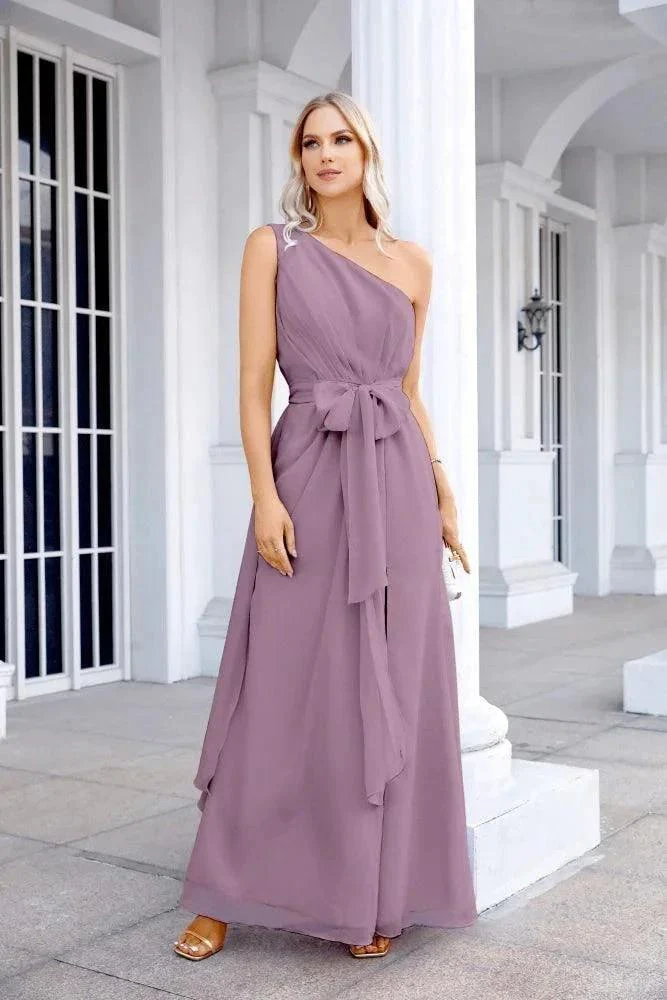 Ladies Chiffon One Shoulder Bridesmaid Evening Dress Wedding Party Evening Dress 28133 - Image 125