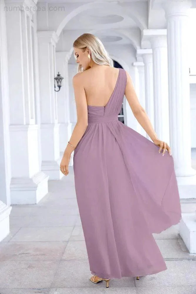 Ladies Chiffon One Shoulder Bridesmaid Evening Dress Wedding Party Evening Dress 28133 - Image 126