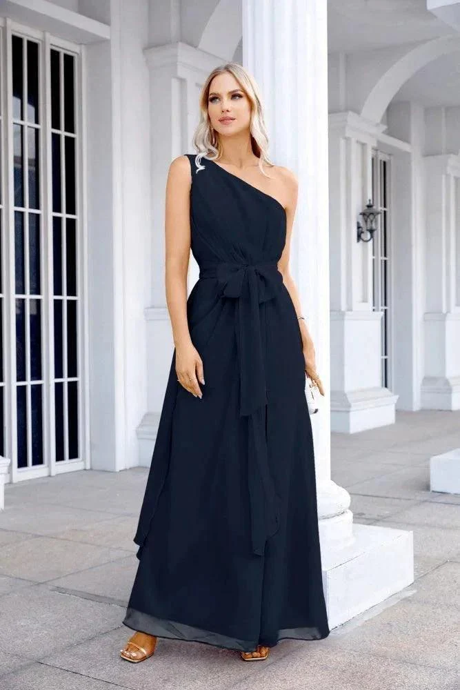 Ladies Chiffon One Shoulder Bridesmaid Evening Dress Wedding Party Evening Dress 28133 - Image 129