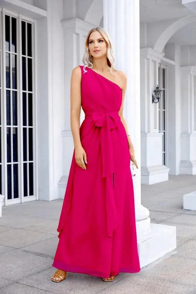 Ladies Chiffon One Shoulder Bridesmaid Evening Dress Wedding Party Evening Dress 28133 - Image 133