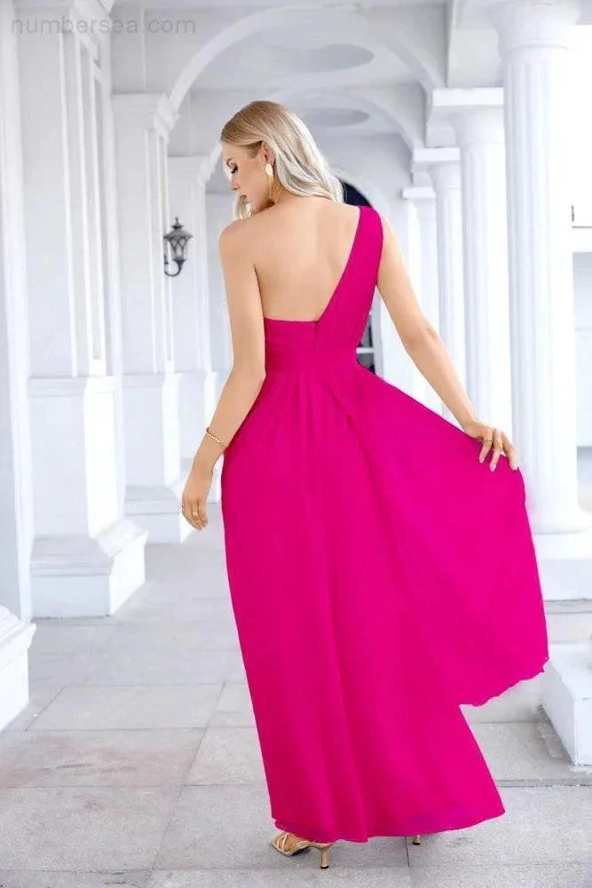 Ladies Chiffon One Shoulder Bridesmaid Evening Dress Wedding Party Evening Dress 28133 - Image 134