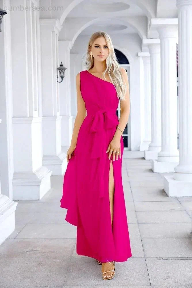 Ladies Chiffon One Shoulder Bridesmaid Evening Dress Wedding Party Evening Dress 28133 - Image 135