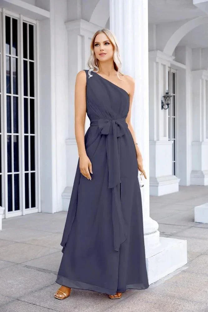 Ladies Chiffon One Shoulder Bridesmaid Evening Dress Wedding Party Evening Dress 28133 - Image 137