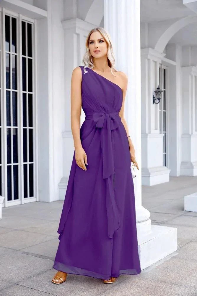 Ladies Chiffon One Shoulder Bridesmaid Evening Dress Wedding Party Evening Dress 28133 - Image 141