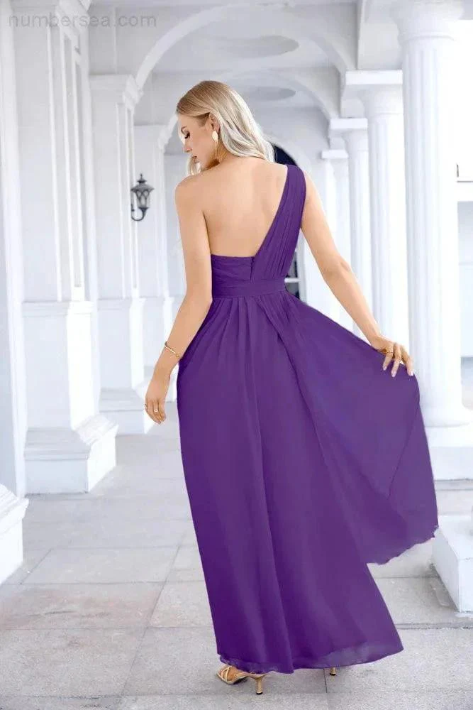 Ladies Chiffon One Shoulder Bridesmaid Evening Dress Wedding Party Evening Dress 28133 - Image 142