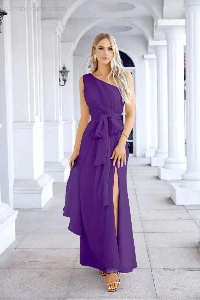 Ladies Chiffon One Shoulder Bridesmaid Evening Dress Wedding Party Evening Dress 28133 - Image 143