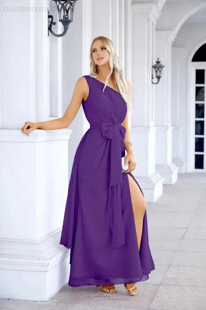 Ladies Chiffon One Shoulder Bridesmaid Evening Dress Wedding Party Evening Dress 28133 - Image 144