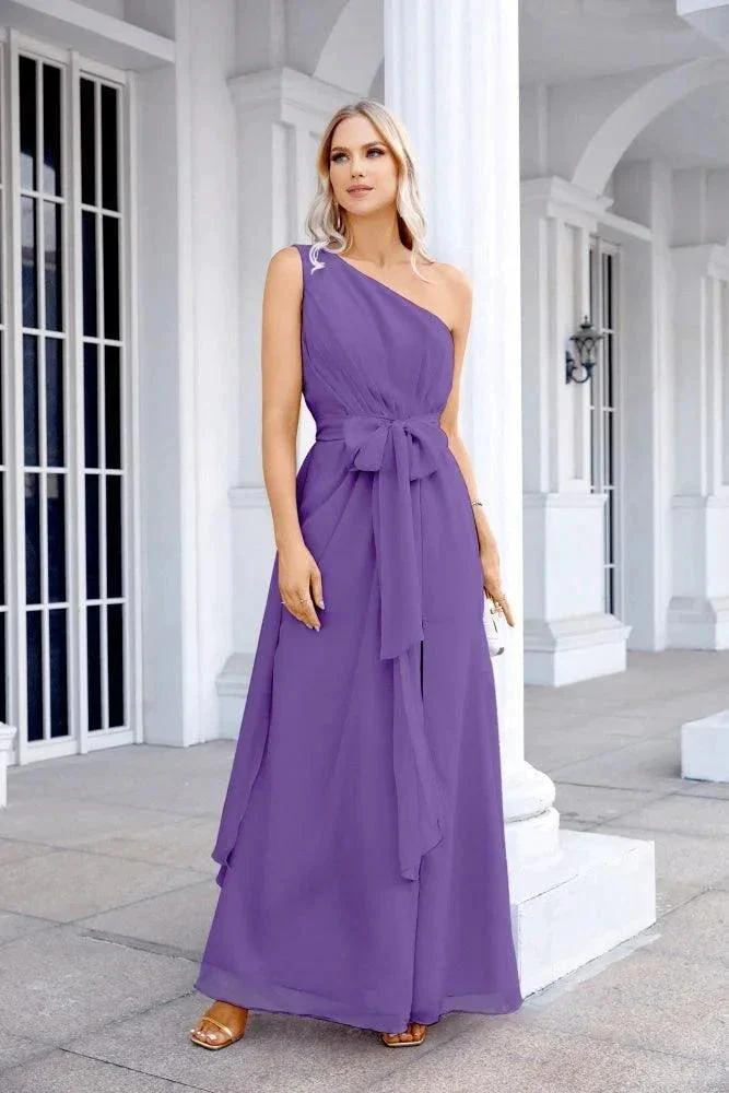 Ladies Chiffon One Shoulder Bridesmaid Evening Dress Wedding Party Evening Dress 28133 - Image 145