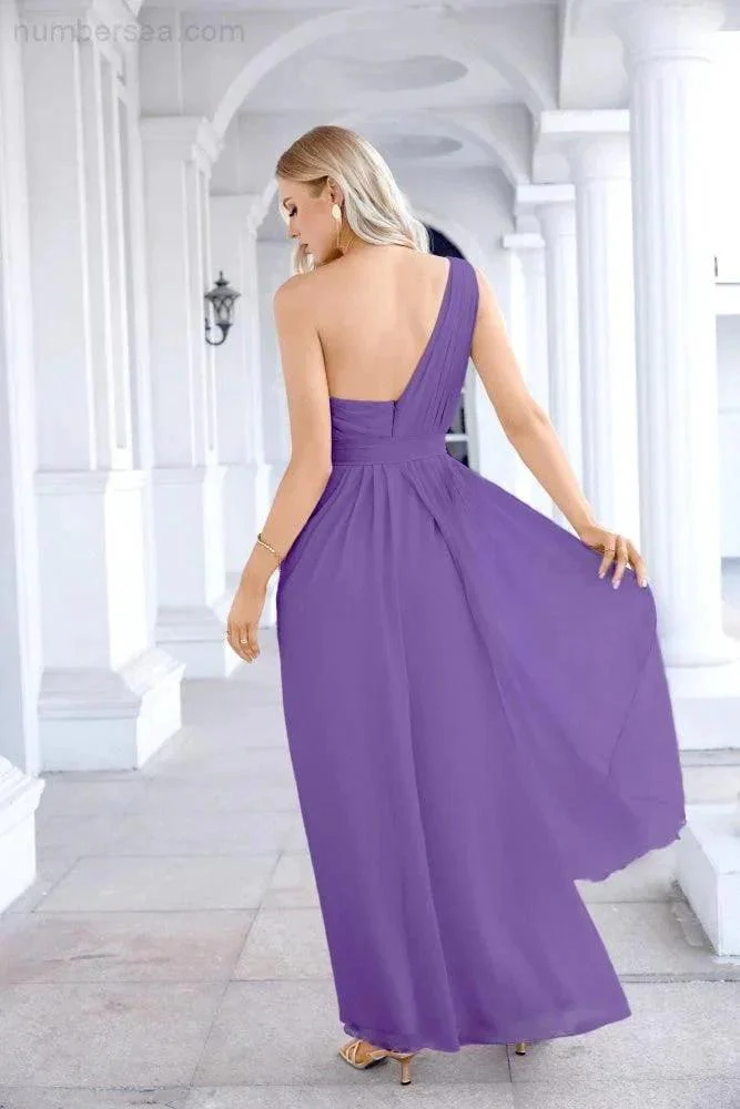 Ladies Chiffon One Shoulder Bridesmaid Evening Dress Wedding Party Evening Dress 28133 - Image 146