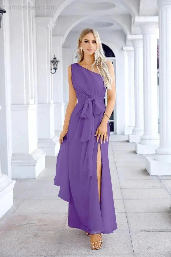 Ladies Chiffon One Shoulder Bridesmaid Evening Dress Wedding Party Evening Dress 28133 - Image 147