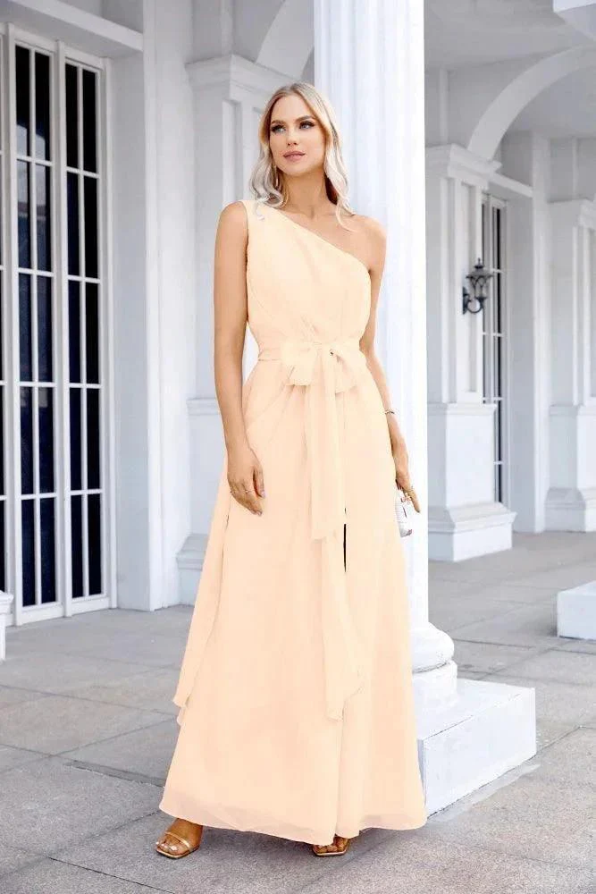 Ladies Chiffon One Shoulder Bridesmaid Evening Dress Wedding Party Evening Dress 28133 - Image 149