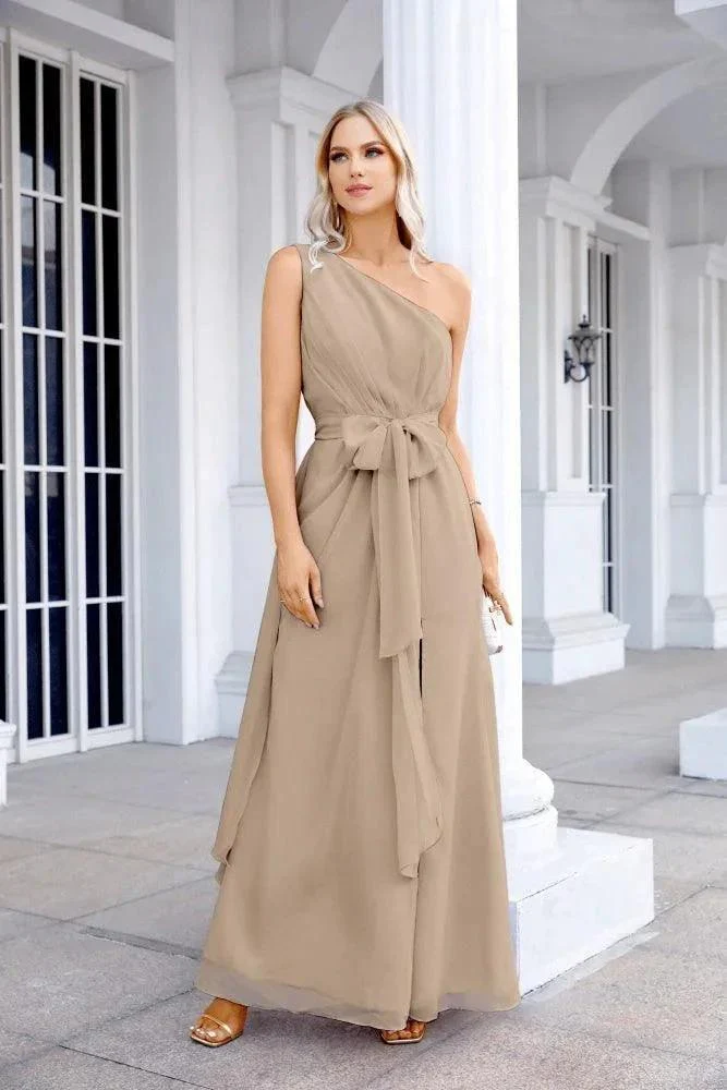 Ladies Chiffon One Shoulder Bridesmaid Evening Dress Wedding Party Evening Dress 28133 - Image 153