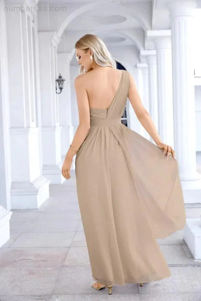 Ladies Chiffon One Shoulder Bridesmaid Evening Dress Wedding Party Evening Dress 28133 - Image 154
