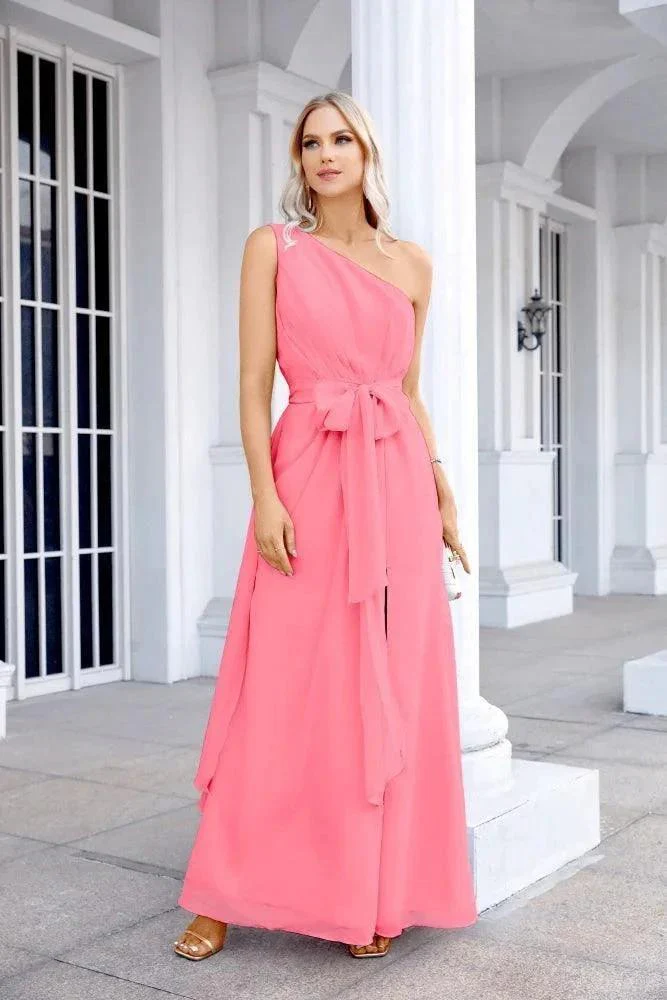 Ladies Chiffon One Shoulder Bridesmaid Evening Dress Wedding Party Evening Dress 28133 - Image 157
