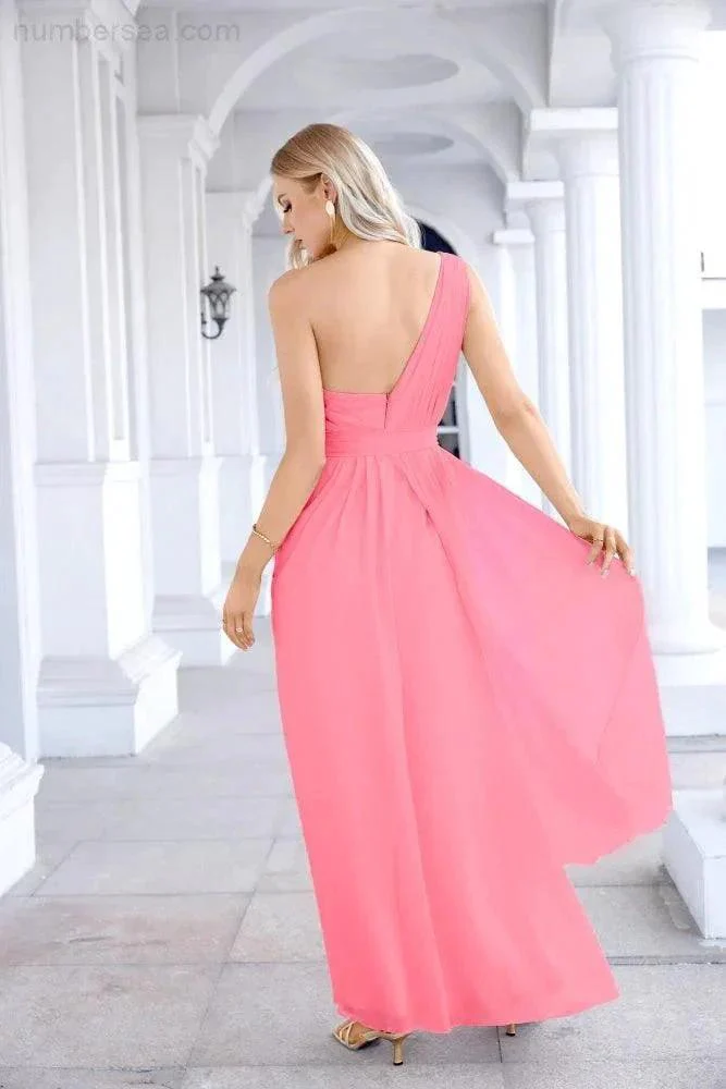Ladies Chiffon One Shoulder Bridesmaid Evening Dress Wedding Party Evening Dress 28133 - Image 158