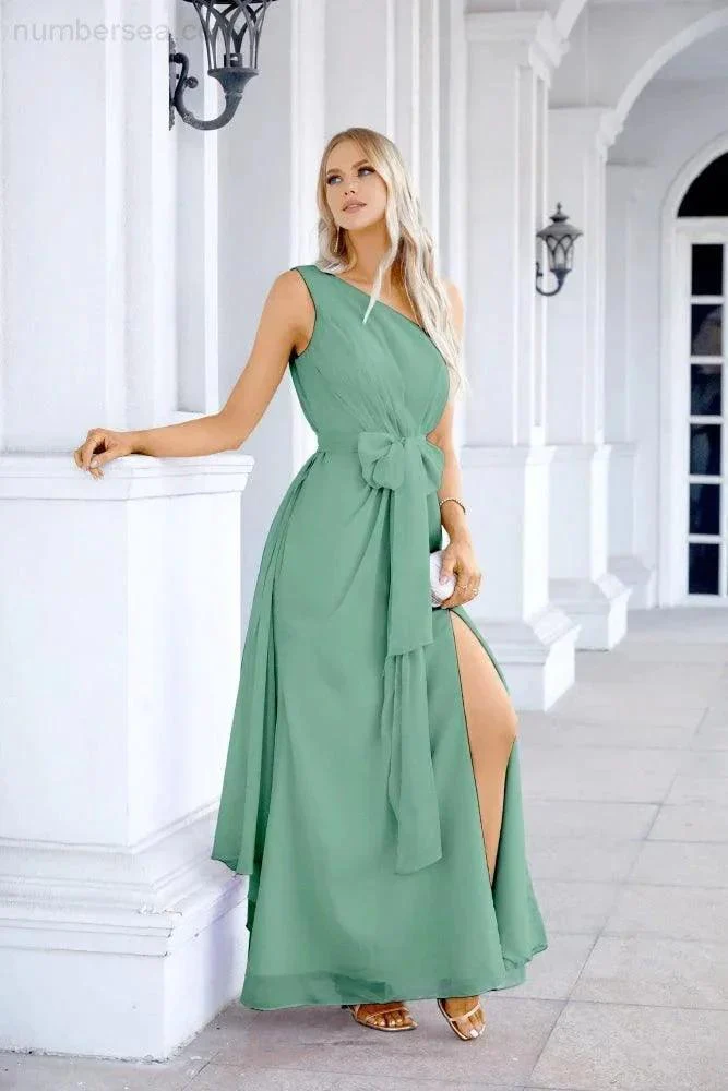 Ladies Chiffon One Shoulder Bridesmaid Evening Dress Wedding Party Evening Dress 28133 - Image 16