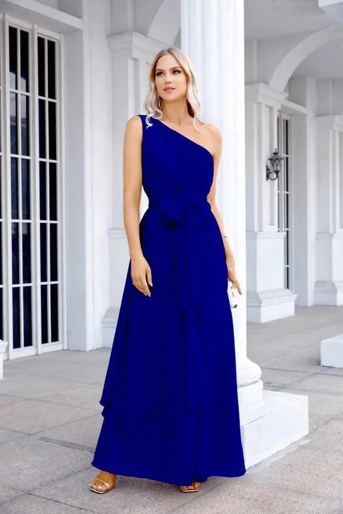 Ladies Chiffon One Shoulder Bridesmaid Evening Dress Wedding Party Evening Dress 28133 - Image 161