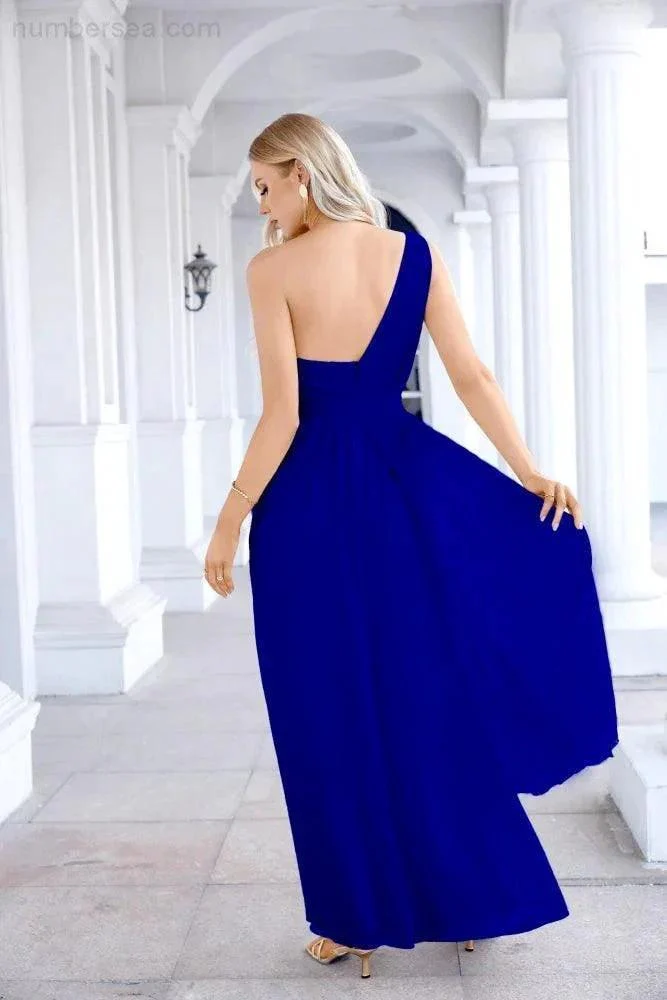 Ladies Chiffon One Shoulder Bridesmaid Evening Dress Wedding Party Evening Dress 28133 - Image 162
