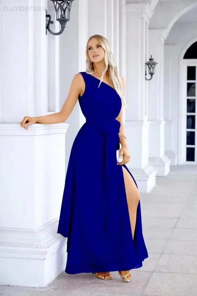 Ladies Chiffon One Shoulder Bridesmaid Evening Dress Wedding Party Evening Dress 28133 - Image 164
