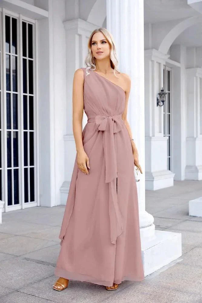 Ladies Chiffon One Shoulder Bridesmaid Evening Dress Wedding Party Evening Dress 28133 - Image 165