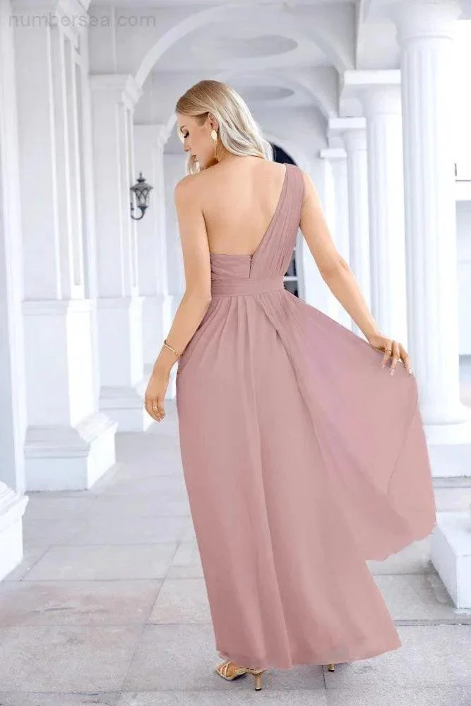 Ladies Chiffon One Shoulder Bridesmaid Evening Dress Wedding Party Evening Dress 28133 - Image 166