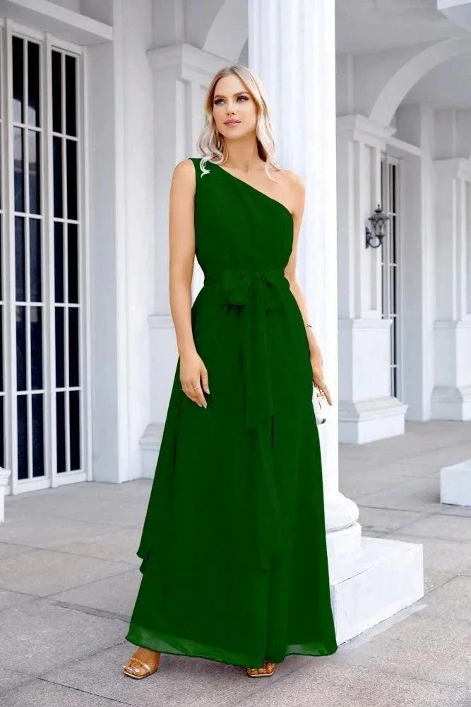 Ladies Chiffon One Shoulder Bridesmaid Evening Dress Wedding Party Evening Dress 28133 - Image 169